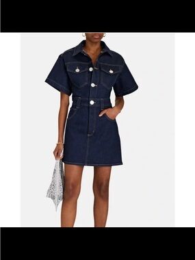 frame gathered seam short sleeve dress FRAME Gathered Seam Short Sleeve Dress | Black | Cotton